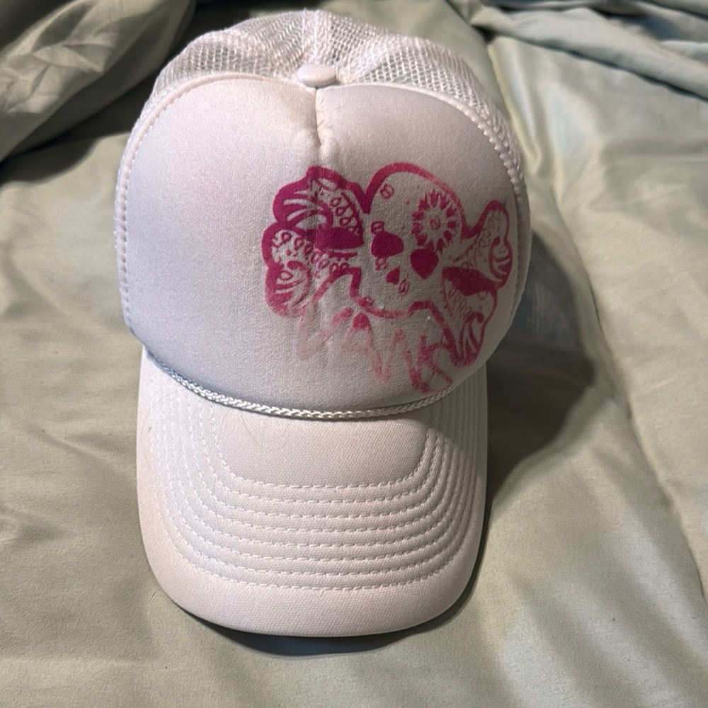 White and Pink Graphic Trucker Hat